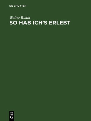 cover image of So hab ich's erlebt